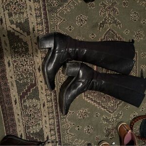 Frye tall black leather healed boots 8.5